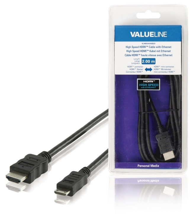 Valueline High Speed HDMI kabel met Ethernet HDMI-Connector - HDMI Mini-Connector Male 2.00 m Zwart in de groep HOME ELECTRONICS / Kabels & Adapters / HDMI / Kabels bij TP E-commerce Nordic AB (38-63855)