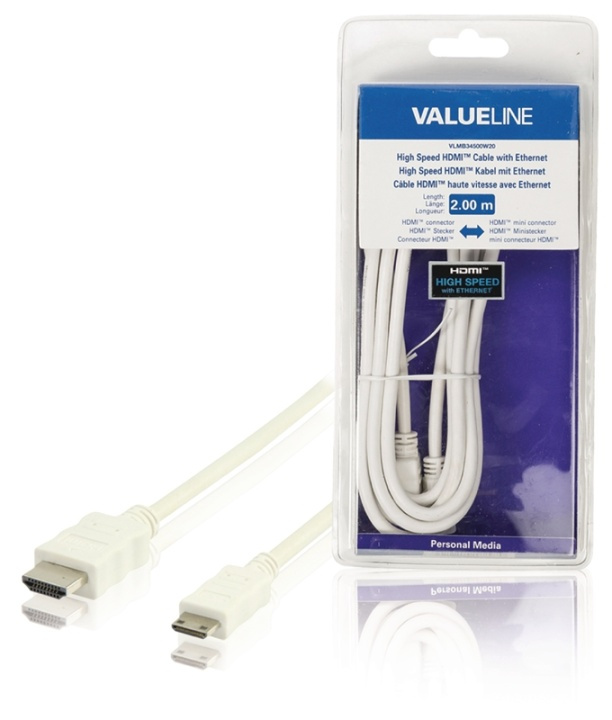 Valueline High Speed HDMI kabel met Ethernet HDMI-Connector - HDMI Mini-Connector Male 2.00 m Wit in de groep HOME ELECTRONICS / Kabels & Adapters / HDMI / Kabels bij TP E-commerce Nordic AB (38-63856)