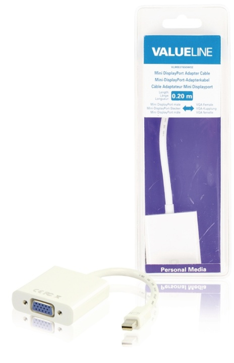 Valueline Mini DisplayPort Kabel Mini-DisplayPort Male - VGA Female 15-Pins 0.20 m Wit in de groep COMPUTERS & RANDAPPARATUUR / Computerkabels / DisplayPort / Adapters bij TP E-commerce Nordic AB (38-63895)