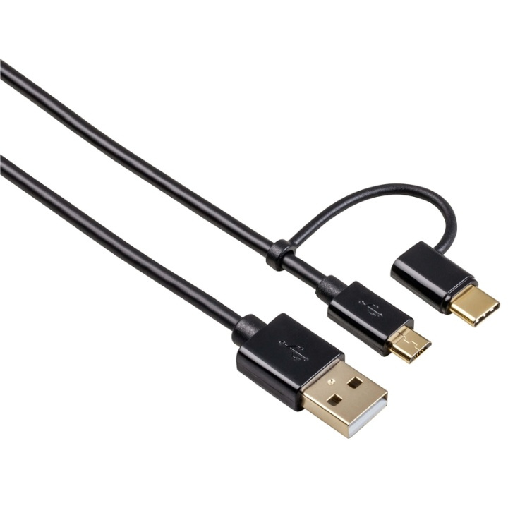 HAMA Cable 2in1 MicroUSB inkl USB-C Black 1M in de groep SMARTPHONE & TABLETS / Opladers & Kabels / Kabels / Kabels microUSB bij TP E-commerce Nordic AB (38-64770)