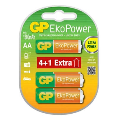 GP Batteri EkoPower AA 1300mAh 4+1 in de groep HOME ELECTRONICS / Batterijen & Opladers / Oplaadbare batterijen bij TP E-commerce Nordic AB (38-65927)