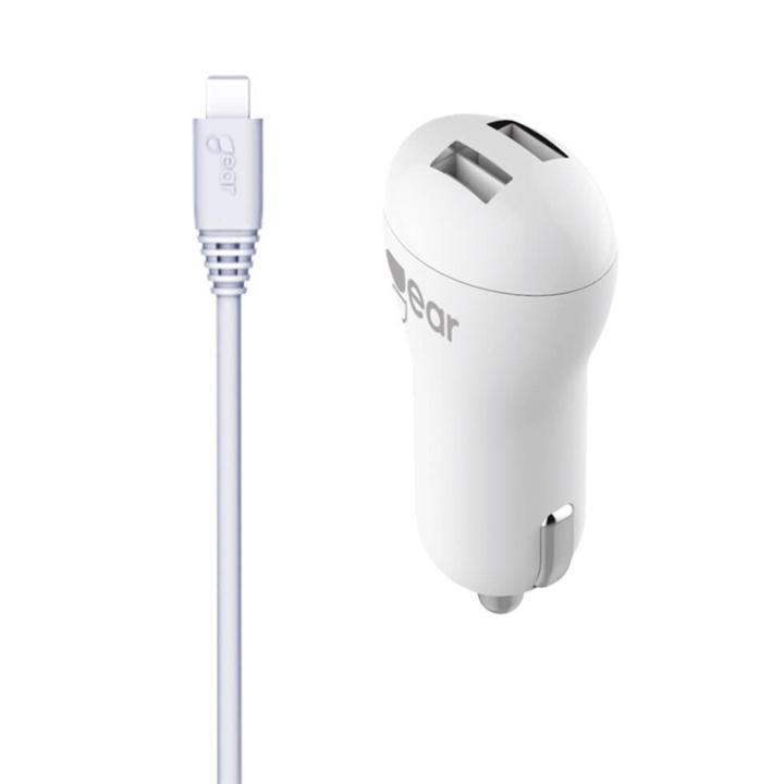 GEAR Charger 12V 2xUSB 2,4A White MicroUSB Cable 1m in de groep SMARTPHONE & TABLETS / Opladers & Kabels / Autoladers / Autoladers micro-USB bij TP E-commerce Nordic AB (38-66134)