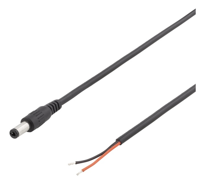 DELTACO 5.5x2.1mm DC to open ended wire, 2m, 20AWG, black in de groep COMPUTERS & RANDAPPARATUUR / Computerkabels / Overige computerkabels bij TP E-commerce Nordic AB (38-71609)