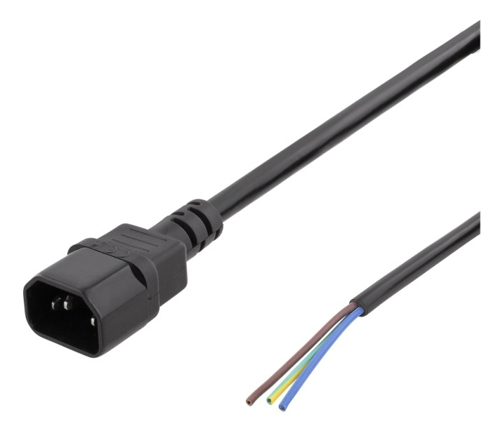 DELTACO C14 to open ended power cord, 2m, IEC C14, 10A, black in de groep COMPUTERS & RANDAPPARATUUR / Computerkabels / Elektrische kabels bij TP E-commerce Nordic AB (38-71610)