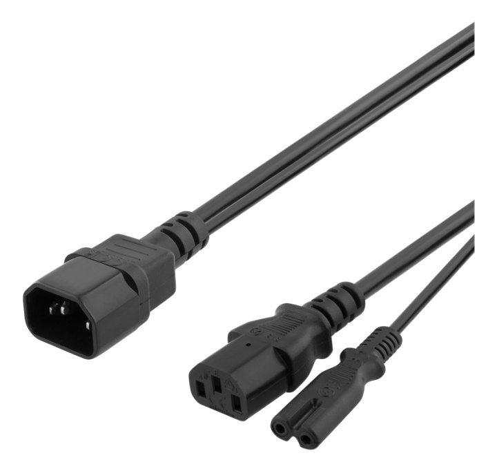 DELTACO Y-Splitter power cord C14 to C13+C7, 0,2m, black in de groep COMPUTERS & RANDAPPARATUUR / Computerkabels / Elektrische kabels bij TP E-commerce Nordic AB (38-71612)