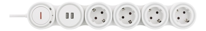 DELTACO Flexible 4-Socket Power strip, 1,4m, 16A 3500W, 2x USB-A, whit in de groep HUISHOUDEN & TUIN / Elektriciteit & Verlichting / Stekkerblokken bij TP E-commerce Nordic AB (38-71631)