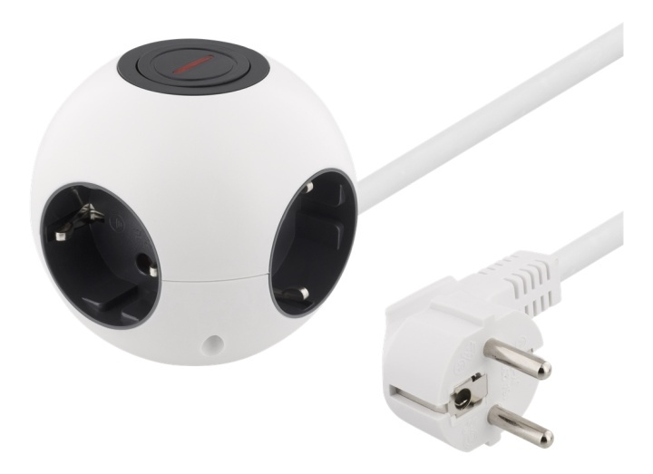 DELTACO Power globe with switch, 4xCEE 7/4, 1xCEE 7/7, 1.4m cable, whi in de groep HUISHOUDEN & TUIN / Elektriciteit & Verlichting / Stekkerblokken bij TP E-commerce Nordic AB (38-71632)