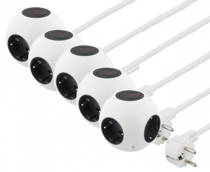 5-pack DELTACO Bolvormige stekkerdoos met schakelaar, 4xCEE 7/4, 1xCEE 7/7, wit in de groep HUISHOUDEN & TUIN / Elektriciteit & Verlichting / Stekkerblokken bij TP E-commerce Nordic AB (38-71632PKT)