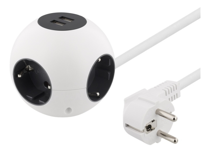 DELTACO Power globe, 2xUSB-A 2.1A, 4xCEE 7/4, 1xCEE 7/7, white in de groep HUISHOUDEN & TUIN / Elektriciteit & Verlichting / Stekkerblokken bij TP E-commerce Nordic AB (38-71633)