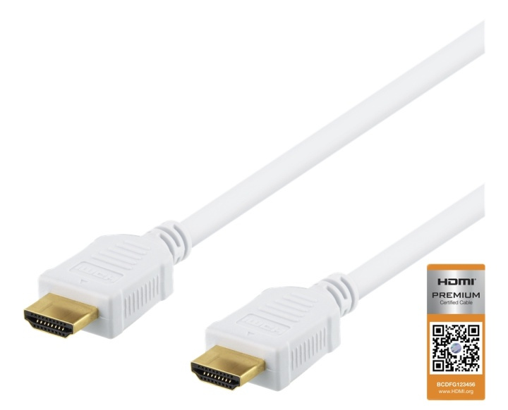 DELTACO High-Speed Premium HDMI cable, 1m, Ethernet, 4K UHD, white in de groep HOME ELECTRONICS / Kabels & Adapters / HDMI / Kabels bij TP E-commerce Nordic AB (38-71634)