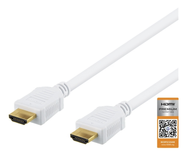 DELTACO High-Speed Premium HDMI cable, 1,5m, Ethernet, 4K UHD, white in de groep HOME ELECTRONICS / Kabels & Adapters / HDMI / Kabels bij TP E-commerce Nordic AB (38-71635)
