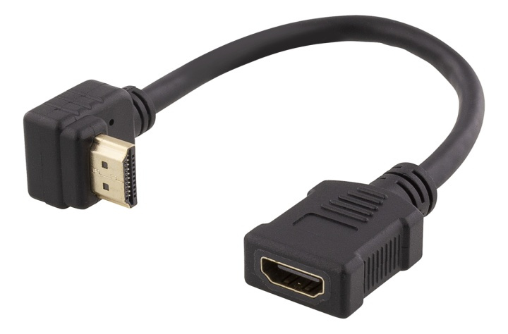 DELTACO Flexibele HDMI-adapter, 0,2 m, schuin omhoog, HDMI M/F, UHD, zwart in de groep HOME ELECTRONICS / Kabels & Adapters / HDMI / Adapters bij TP E-commerce Nordic AB (38-71658)
