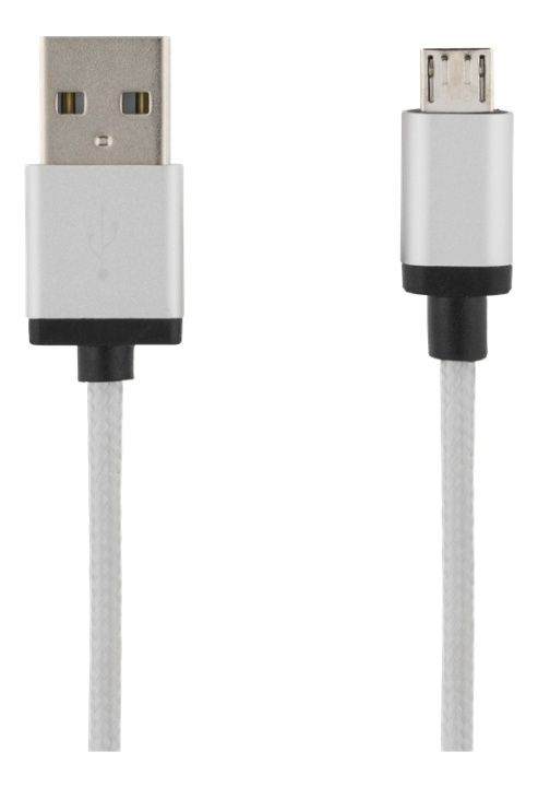 DELTACO USB cable, braided, Type A ha - Type Micro B, 1m, silver in de groep SMARTPHONE & TABLETS / Opladers & Kabels / Kabels / Kabels microUSB bij TP E-commerce Nordic AB (38-71676)