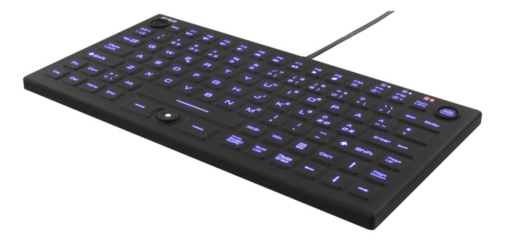 DELTACO Mini Silicon keyboard, spill proof, blue LED, IP68, black in de groep COMPUTERS & RANDAPPARATUUR / Muizen en toetsenborden / Toetsenborden / Met kabel bij TP E-commerce Nordic AB (38-71712)