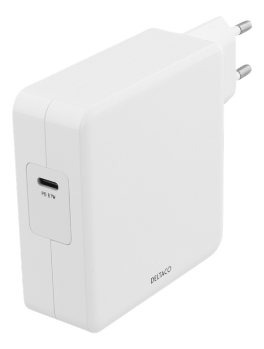 DELTACO 87W USB-C Power supply, Fast charging, USB-C PD, white in de groep SMARTPHONE & TABLETS / Opladers & Kabels / Adapters bij TP E-commerce Nordic AB (38-71723)
