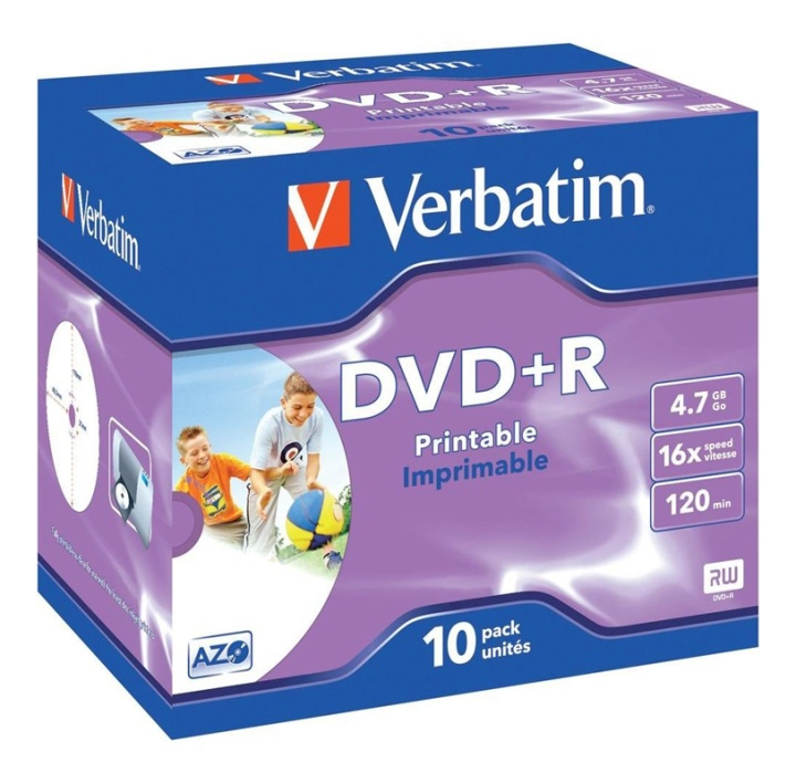 Verbatim DVD+R, 16x, 4,7 GB/120 min,10-pack jewel case, AZO, printable in de groep HOME ELECTRONICS / Opslagmedia / CD/DVD/BD-schijven / DVD+R bij TP E-commerce Nordic AB (38-72000)