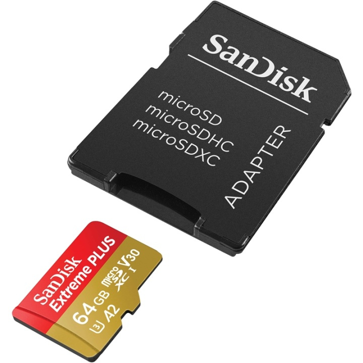 SANDISK MicroSDXC Extreme 64GB 160MB/s A2 C10 V30 UHS-I U3 in de groep HOME ELECTRONICS / Opslagmedia / Geheugenkaarten / MicroSD/HC/XC bij TP E-commerce Nordic AB (38-72180)