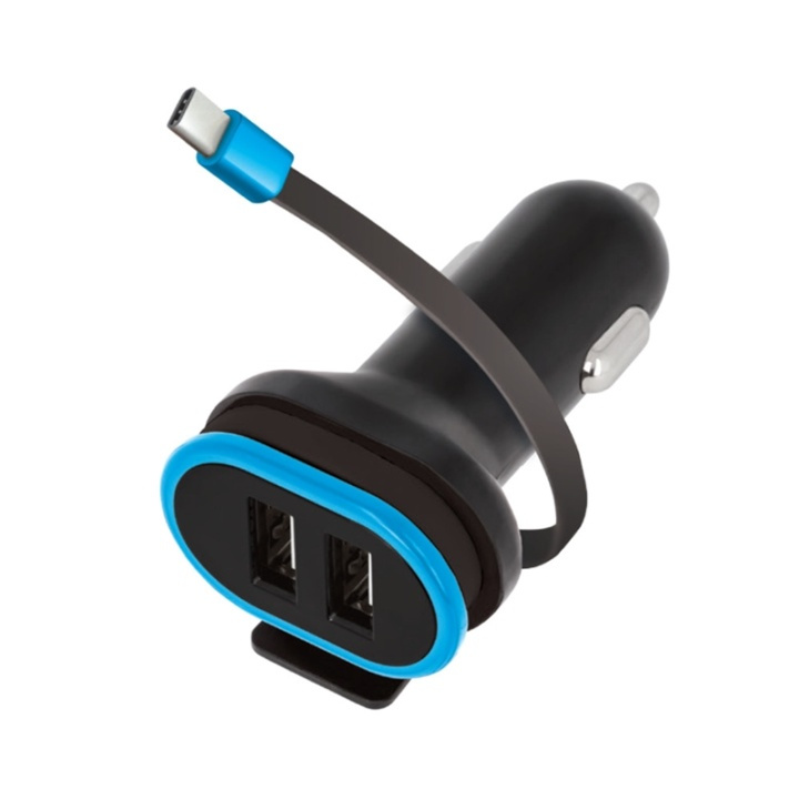 Forever Dual USB Billaddare CC-02 3A med USB typ-C kabel in de groep SMARTPHONE & TABLETS / Opladers & Kabels / Autoladers / Autoladers Type-C bij TP E-commerce Nordic AB (38-72538)