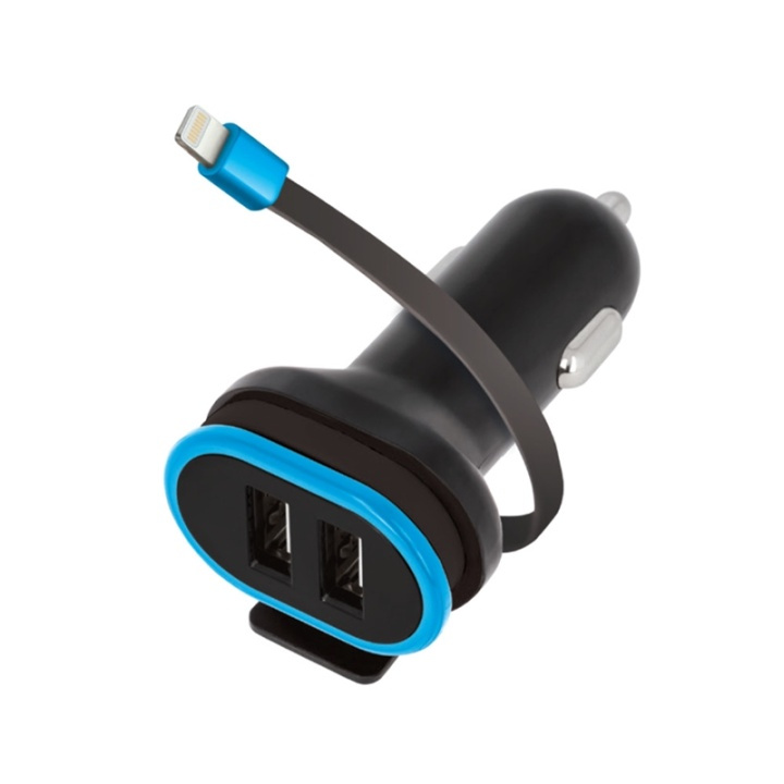 Forever Dubbele USB Autolader CC-02 3A met iPhone 8-pin kabel in de groep SMARTPHONE & TABLETS / Opladers & Kabels / Autoladers / Autoladers Lightning bij TP E-commerce Nordic AB (38-72539)