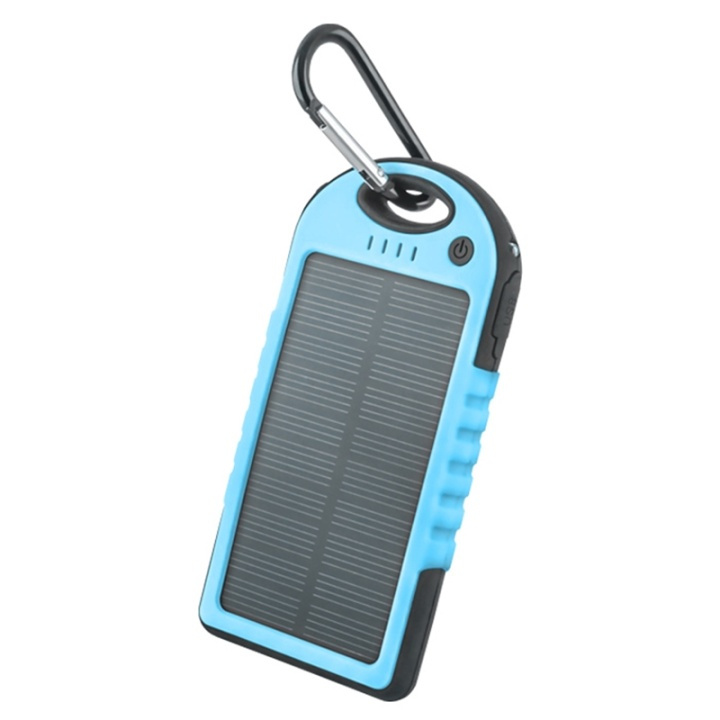 Setty powerbank med solceller, 5000 mAh, blå in de groep SMARTPHONE & TABLETS / Opladers & Kabels / Powerbanks bij TP E-commerce Nordic AB (38-72567)