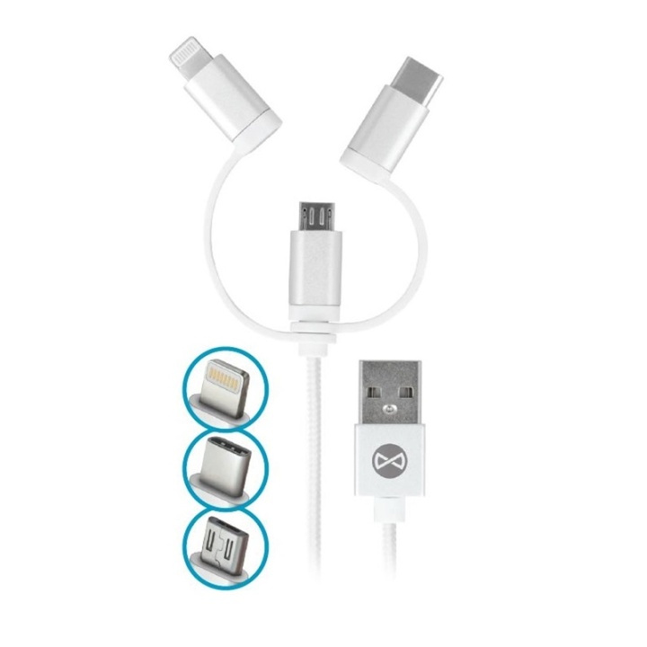 Forever USB 3-in-1 kabel, nylon, microUSB, USB voor iPhone & USB type-C in de groep SMARTPHONE & TABLETS / Opladers & Kabels / Kabels / Kabels Lightning bij TP E-commerce Nordic AB (38-72597)