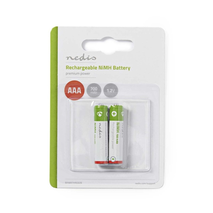 Nedis Oplaadbare NiMH-Batterij AAA | 1.2 V DC | 700 mAh | Voorgeladen | 2-Pak in de groep HOME ELECTRONICS / Batterijen & Opladers / Oplaadbare batterijen / AAA bij TP E-commerce Nordic AB (38-72992)