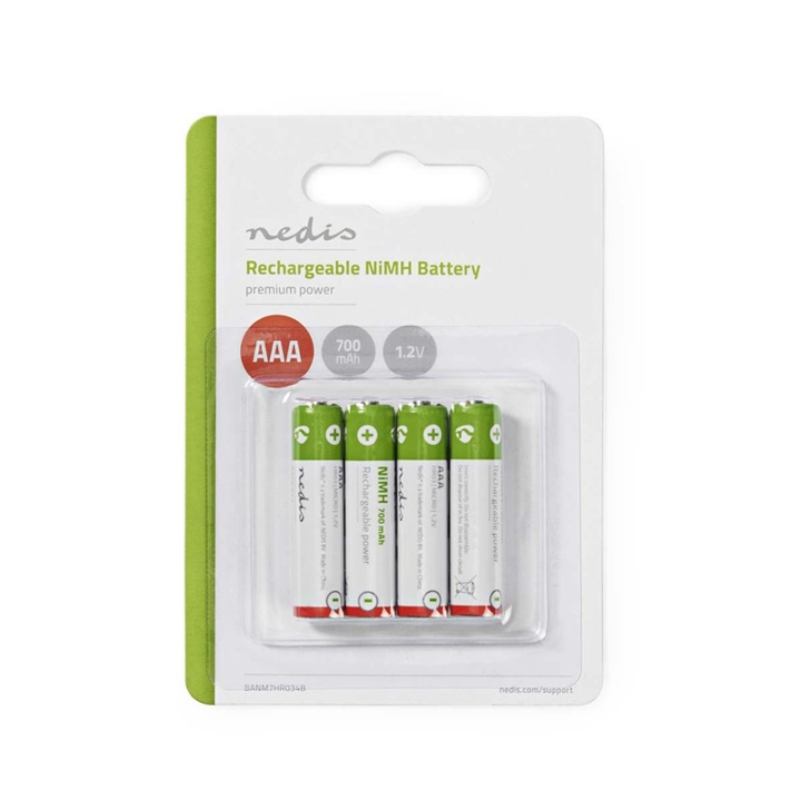 Nedis Oplaadbare NiMH-Batterij AAA | 1.2 V DC | 700 mAh | Voorgeladen | 4-Pak in de groep HOME ELECTRONICS / Batterijen & Opladers / Oplaadbare batterijen / AAA bij TP E-commerce Nordic AB (38-72993)