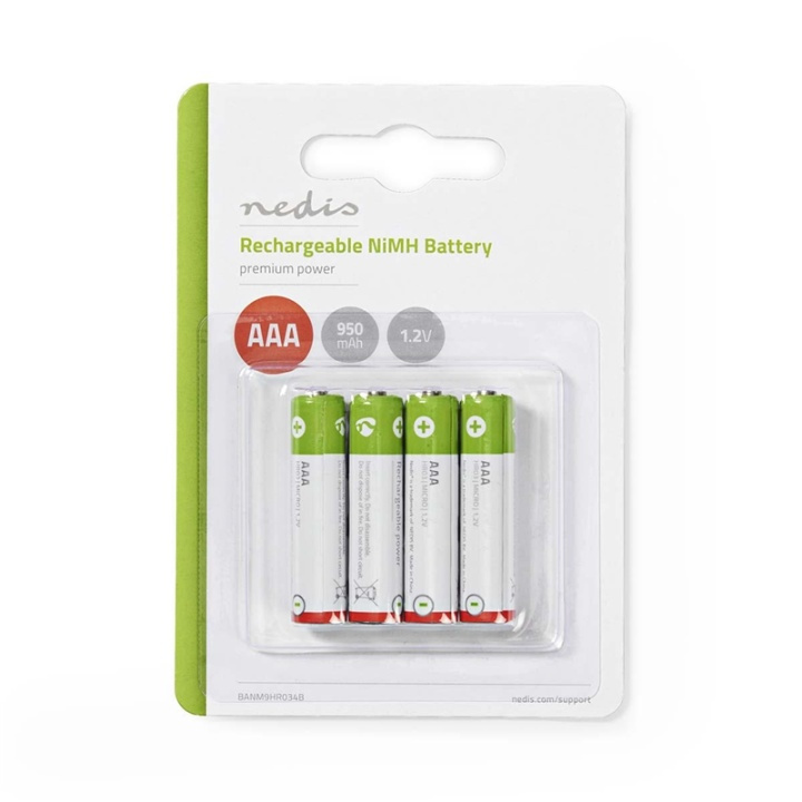Nedis Oplaadbare NiMH-Batterij AAA | 1.2 V DC | 950 mAh | Voorgeladen | 4-Pak in de groep HOME ELECTRONICS / Batterijen & Opladers / Oplaadbare batterijen / AAA bij TP E-commerce Nordic AB (38-72994)