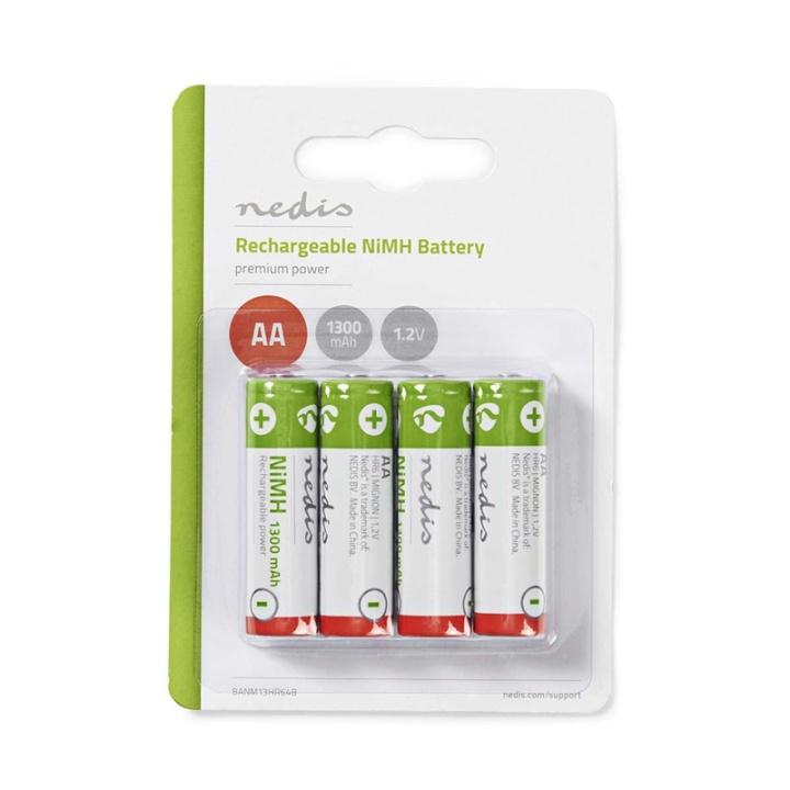 Nedis Oplaadbare NiMH-Batterij AA | 1.2 V DC | 1300 mAh | 4-Pak in de groep HOME ELECTRONICS / Batterijen & Opladers / Oplaadbare batterijen / AA bij TP E-commerce Nordic AB (38-72995)