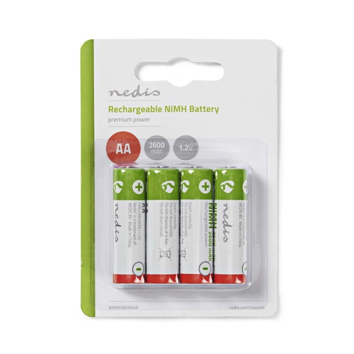 Nedis Oplaadbare NiMH-Batterij AA | 1.2 V DC | 2600 mAh | 4-Pak in de groep HOME ELECTRONICS / Batterijen & Opladers / Oplaadbare batterijen / AA bij TP E-commerce Nordic AB (38-72997)