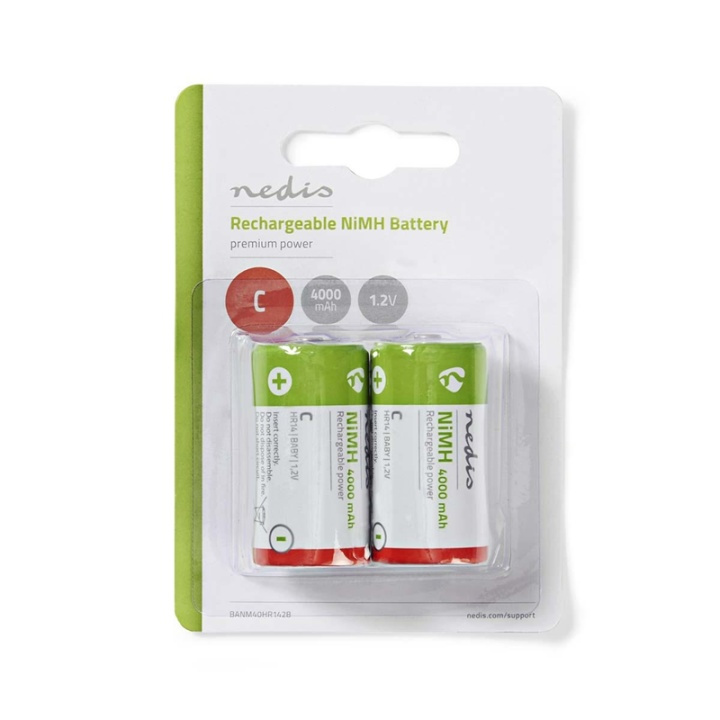 Nedis Oplaadbare NiMH-Batterij C | 1.2 V DC | 4000 mAh | Voorgeladen | 2-Blister | HR14 | Groen / Rood in de groep HOME ELECTRONICS / Batterijen & Opladers / Oplaadbare batterijen / Overigen bij TP E-commerce Nordic AB (38-72998)