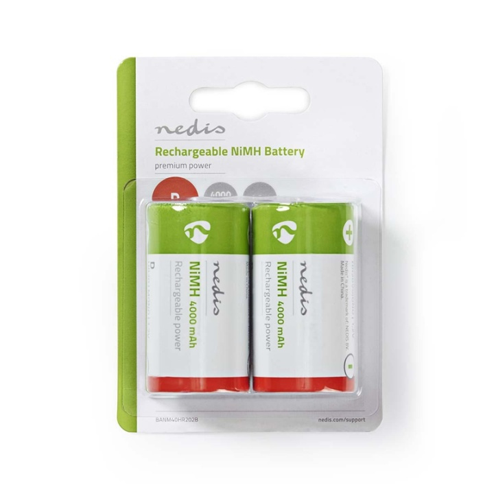 Nedis Oplaadbare NiMH-Batterij D | 1.2 V DC | 4000 mAh | Voorgeladen | 2-Blister | HR20 | Groen / Rood in de groep HOME ELECTRONICS / Batterijen & Opladers / Oplaadbare batterijen / Overigen bij TP E-commerce Nordic AB (38-72999)