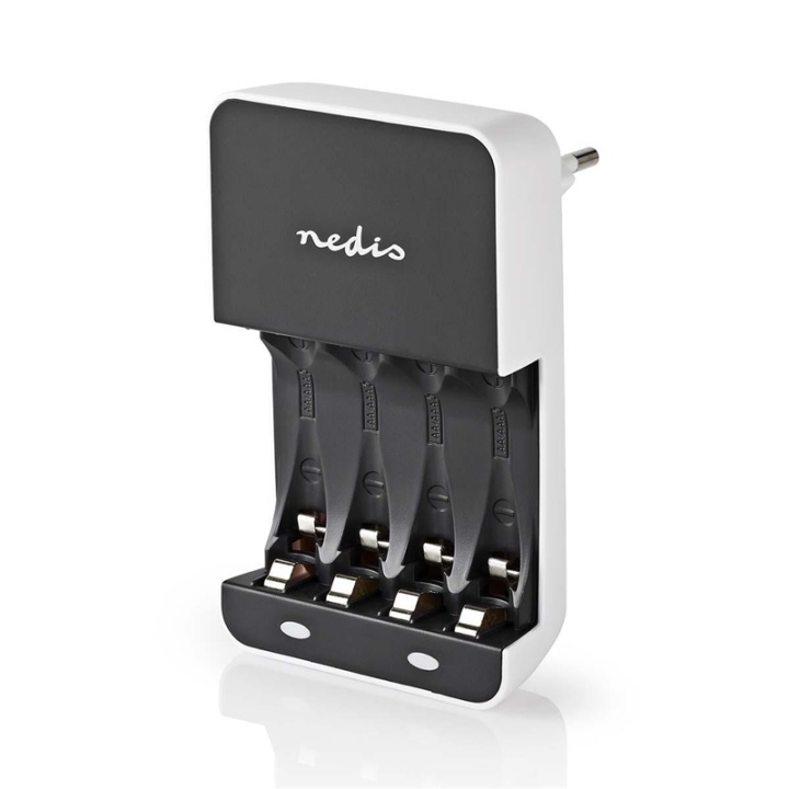 Nedis NiMH-Batterijlader AA / AAA | 1.2 V DC | Druppelladen | Type C (CEE 7/16) | Batterijtype: AA / AAA | Wit / Zwart in de groep HOME ELECTRONICS / Batterijen & Opladers / Batterijoplader bij TP E-commerce Nordic AB (38-73008)