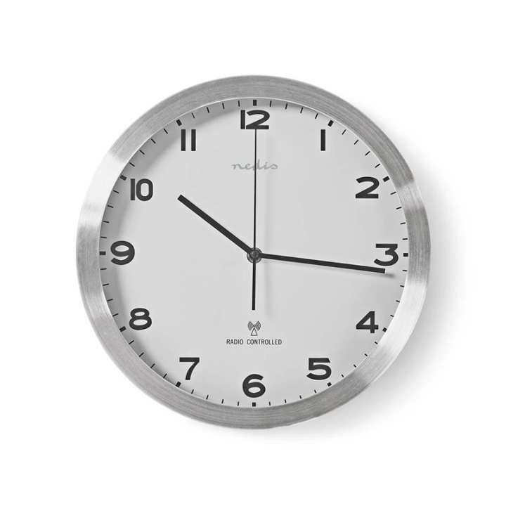 Nedis Wandklok | Diameter: 300 mm | Aluminium / Kunststof | Radiogestuurde tijd | Wit / Zilver in de groep HUISHOUDEN & TUIN / Horloges & Tellers / Wandklokken bij TP E-commerce Nordic AB (38-73408)