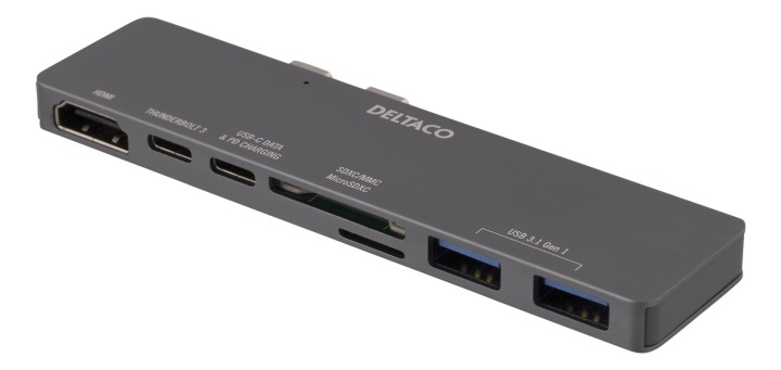 DELTACO Dual USB-C dock for MacBook Pro 2016, Thunderbolt 3, 100W USB- in de groep COMPUTERS & RANDAPPARATUUR / Laptops & accessoires / Docking station bij TP E-commerce Nordic AB (38-74632)