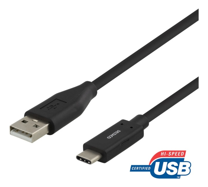 DELTACO USB-C to USB-A cable, 2m, 3A, USB 2.0, black in de groep SMARTPHONE & TABLETS / Opladers & Kabels / Kabels / Kabels Type C bij TP E-commerce Nordic AB (38-74688)
