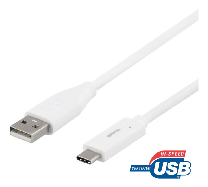 DELTACO USB-C to USB-A cable, 1m, 3A, USB 2.0, white in de groep SMARTPHONE & TABLETS / Opladers & Kabels / Kabels / Kabels Type C bij TP E-commerce Nordic AB (38-74689)