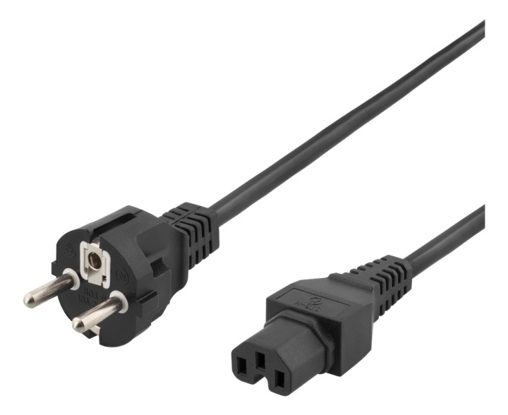 DELTACO power cord CEE 7/7 - IEC C15, 2m, black in de groep COMPUTERS & RANDAPPARATUUR / Computerkabels / Elektrische kabels bij TP E-commerce Nordic AB (38-74699)