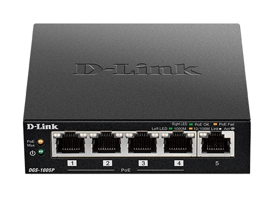 D-Link 5-Port Desktop Gigabit PoE+ Switch in de groep COMPUTERS & RANDAPPARATUUR / Netwerk / Schakelaars / 10/100/1000Mbps bij TP E-commerce Nordic AB (38-74799)