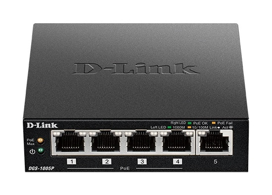 D-Link 5-Port Desktop Gigabit PoE+ Switch in de groep COMPUTERS & RANDAPPARATUUR / Netwerk / Schakelaars bij TP E-commerce Nordic AB (38-74799)