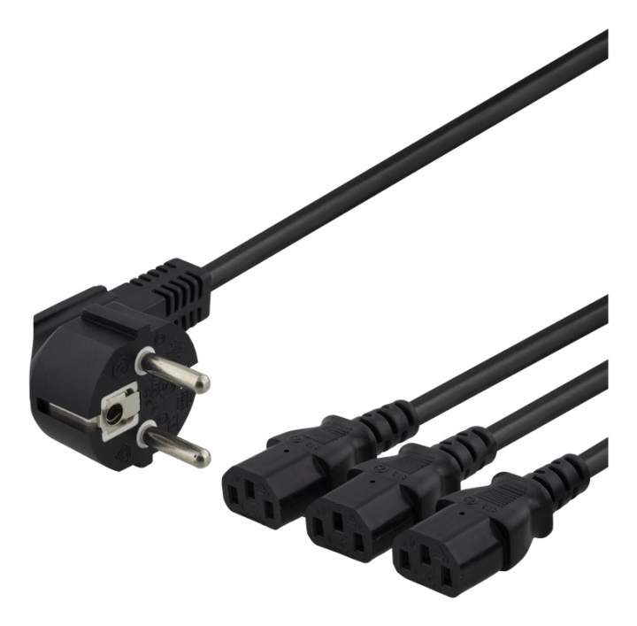 DELTACO apparat-Y-kabel, 3-vägs CEE 7/7-3xIEC C13, 1m+2m, svart in de groep COMPUTERS & RANDAPPARATUUR / Computerkabels / Elektrische kabels bij TP E-commerce Nordic AB (38-77060)