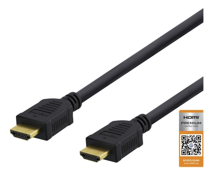 DELTACO High-Speed Premium HDMI cable, 0,5m, Ethernet, 4K UHD, black in de groep HOME ELECTRONICS / Kabels & Adapters / HDMI / Kabels bij TP E-commerce Nordic AB (38-77105)