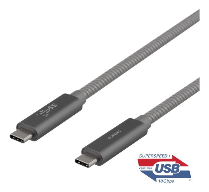 DELTACO USB-C SuperSpeed cable, 1m, braided, USB 3.1 Gen 2, 10 Gbps, 1 in de groep COMPUTERS & RANDAPPARATUUR / Computerkabels / USB / USB-C bij TP E-commerce Nordic AB (38-77110)