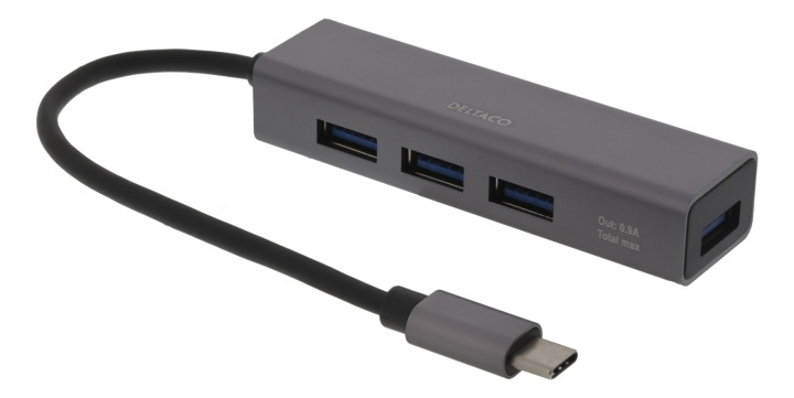 DELTACO USB C HUB 4port Space Grey in de groep COMPUTERS & RANDAPPARATUUR / Computeraccessoires / USB-hubs bij TP E-commerce Nordic AB (38-77134)