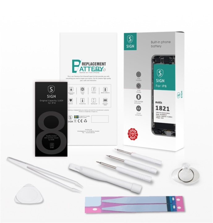 Sign Complete iPhone 8 batterijvervangingsset, 1821 mAh, complete set in de groep SMARTPHONE & TABLETS / Overige accessoires / Tools bij TP E-commerce Nordic AB (38-77320)