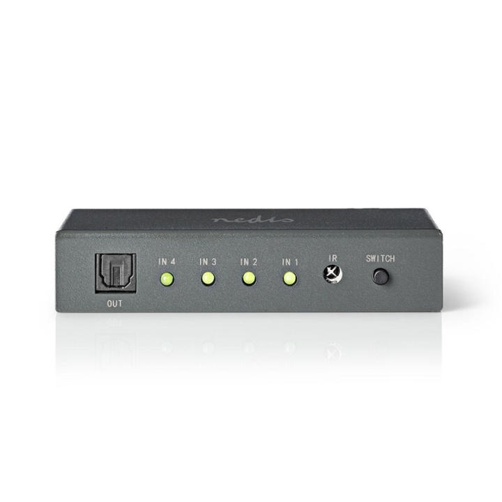 Digitale Audio-Switch | 4-wegs | Input: 4x TosLink | Output: 1x TosLink | Afstandsbediening / Manueel | ABS / Metaal | Donkergrijs in de groep COMPUTERS & RANDAPPARATUUR / Computeraccessoires / Overige bij TP E-commerce Nordic AB (38-77530)