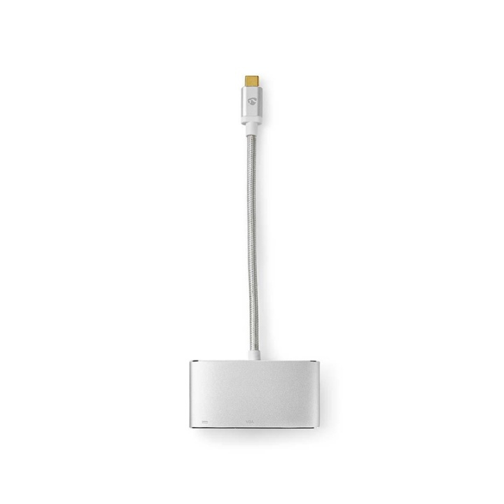 Nedis USB Multi-Port Adapter | 3-in-1 | USB 3.2 Gen 1 | USB-C™ Male | USB-A Female / USB-C™ Female / VGA Female 15p | 5 Gbps | 0.20 m | Rond | Verguld | Gevlochten / Nylon | Zilver | Cover Window Box in de groep SMARTPHONE & TABLETS / Opladers & Kabels / Adapters bij TP E-commerce Nordic AB (38-77575)