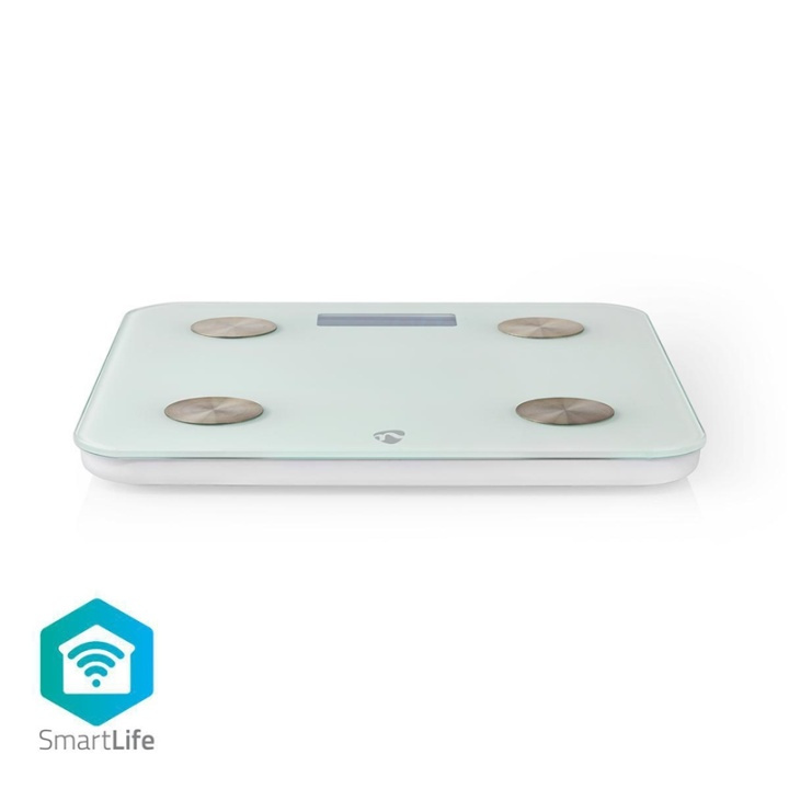 Nedis SmartLife Personenweegschaal | Wi-Fi | BMR / Botten / Gewicht / Spieren / Vet / Water | 8 | Piekbelasting: 180 kg | Android™ / IOS | Glas | Wit in de groep HUISHOUDEN & TUIN / Badkamer / Weegschalen bij TP E-commerce Nordic AB (38-77582)