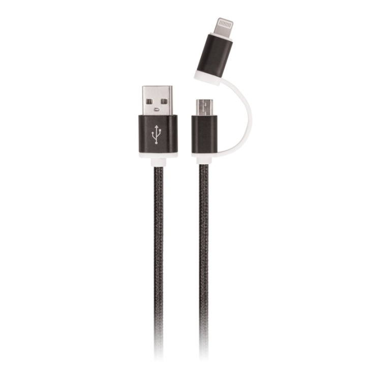 Setty 2in1 USB-kabel naar microUSB/USB-C, 1 m, Zwart in de groep SMARTPHONE & TABLETS / Opladers & Kabels / Kabels / Kabels microUSB bij TP E-commerce Nordic AB (38-79026)