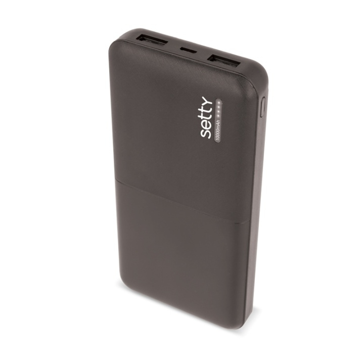 Setty Powerbank 10000 mAh Zwart in de groep SMARTPHONE & TABLETS / Opladers & Kabels / Powerbanks bij TP E-commerce Nordic AB (38-79054)